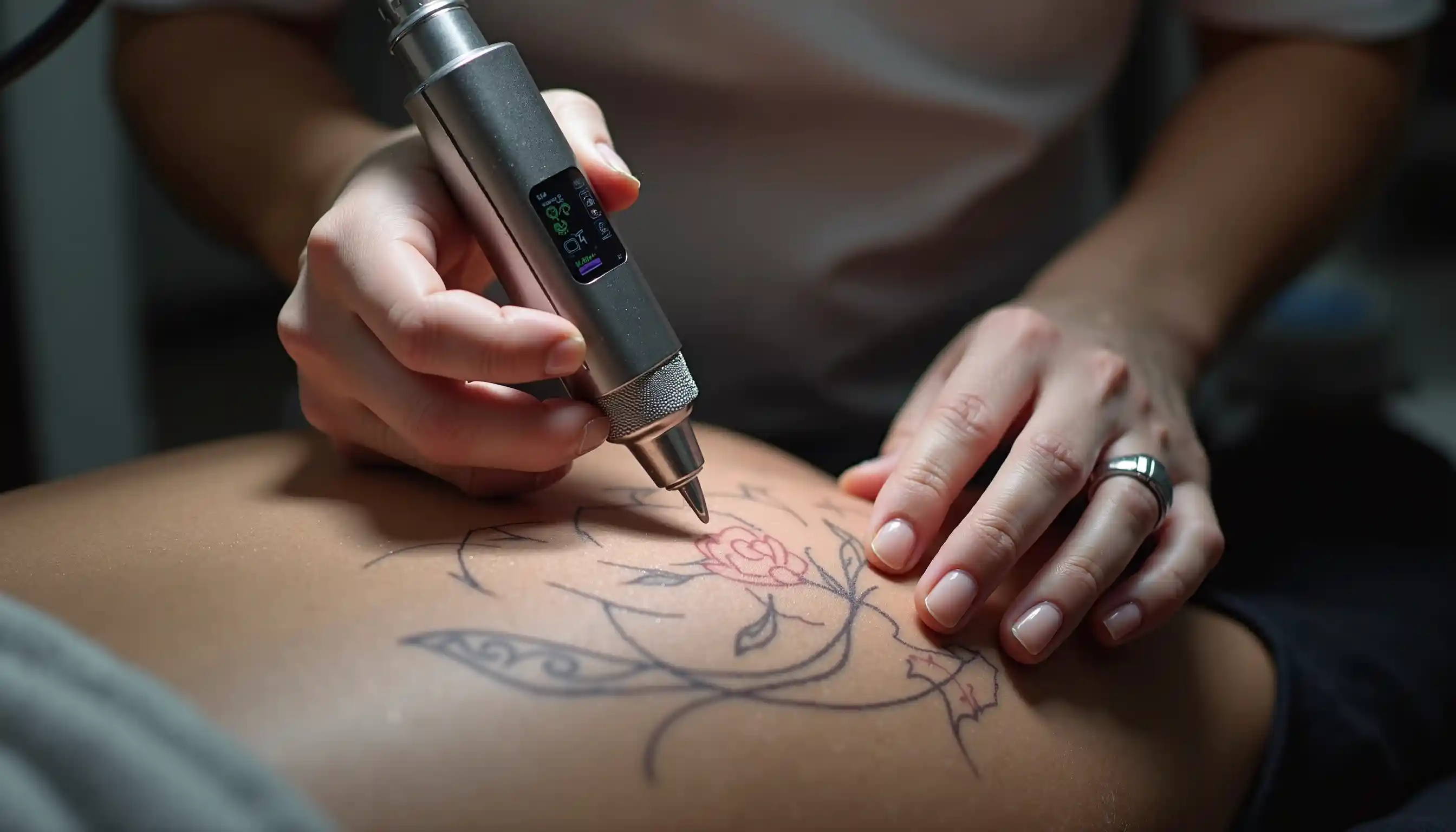 Professional applying numbing cream before tattoo removal